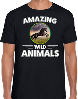 Bellatio Decorations T-shirt paarden amazing wild animals / dieren zwart voor heren