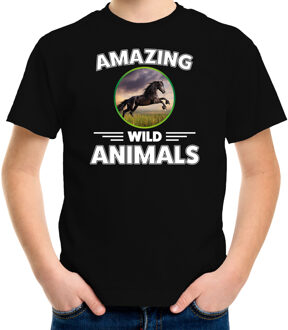 Bellatio Decorations T-shirt paarden amazing wild animals / dieren zwart voor kinderen XL (158-164)