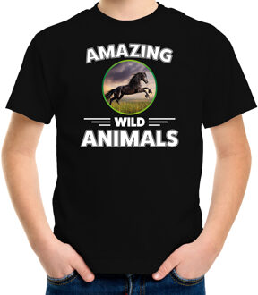 Bellatio Decorations T-shirt paarden amazing wild animals / dieren zwart voor kinderen