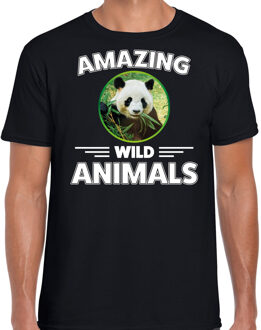 Bellatio Decorations T-shirt pandaberen amazing wild animals / dieren zwart voor heren 2XL