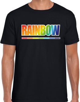 Bellatio Decorations T-shirt Rainbow tekst regenboog zwart voor heren - LHBT kleding / outfit 2XL