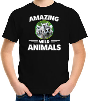 Bellatio Decorations T-shirt Ring-tailed lemurs are serious cool zwart kinderen - ringstaart makis/ maki shirt L (146-152)