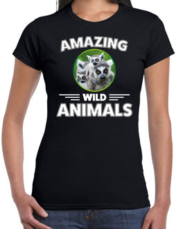 Bellatio Decorations T-shirt ringstaart makis amazing wild animals / dieren zwart voor dames 2XL