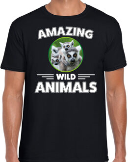 Bellatio Decorations T-shirt ringstaart makis amazing wild animals / dieren zwart voor heren 2XL