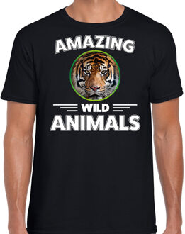 Bellatio Decorations T-shirt tijgers amazing wild animals / dieren zwart voor heren 2XL