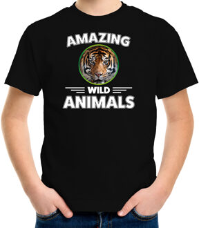 Bellatio Decorations T-shirt tijgers amazing wild animals / dieren zwart voor kinderen