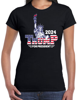 Bellatio Decorations T-shirt Trump dames - vrijheidsbeeld - fout/grappig voor carnaval 2XL - Feestshirts Zwart