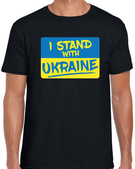 Bellatio Decorations T-shirt voor heren - I stand with Ukraine - zwart - Oekraine shirt - Oekraiense vlag