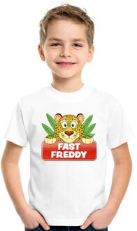 Bellatio Decorations T-shirt wit voor kinderen met luipaard Fast Freddy