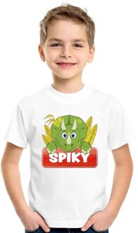 Bellatio Decorations T-shirt wit voor kinderen met Spiky de dinosaurus
