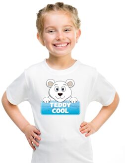 Bellatio Decorations T-shirt wit voor kinderen met Teddy Cool de ijsbeer
