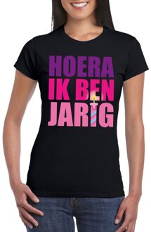 Bellatio Decorations T-shirt zwart voor dames hoera ik ben jarig roze tekst 2XL