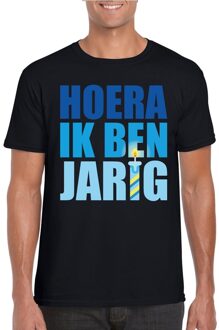 Bellatio Decorations T-shirt zwart voor heren hoera ik ben jarig blauwe tekst 2XL