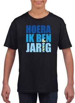 Bellatio Decorations T-shirt zwart voor jongens hoera ik ben jarig blauwe tekst L (146-152)