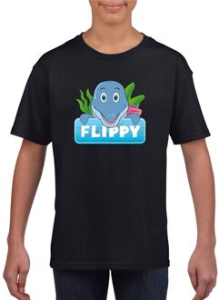 Bellatio Decorations T-shirt zwart voor kinderen met Flippy de dolfijn