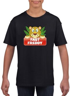 Bellatio Decorations T-shirt zwart voor kinderen met luipaard Fast Freddy