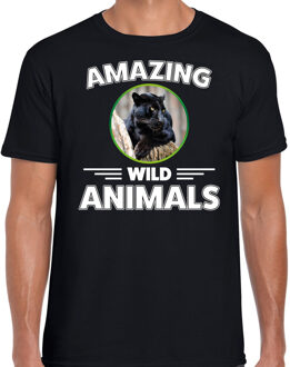 Bellatio Decorations T-shirt zwarte panters amazing wild animals / dieren zwart voor heren 2XL