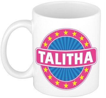 Bellatio Decorations Talitha voornaam koffiemok - beker - wit/roze - 300 ml - Cadeau - Dames - Collega - Moederdag Multi