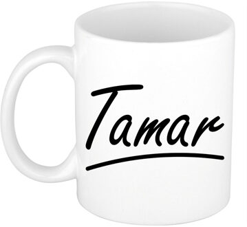 Bellatio Decorations Tamar voornaam kado beker / mok sierlijke letters - gepersonaliseerde mok met naam - Naam mokken Multikleur