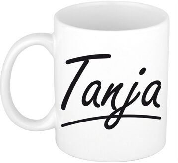 Bellatio Decorations Tanja Naam koffiemok - beker - met sierlijke letters - wit - 300 ml - Cadeau - Dames