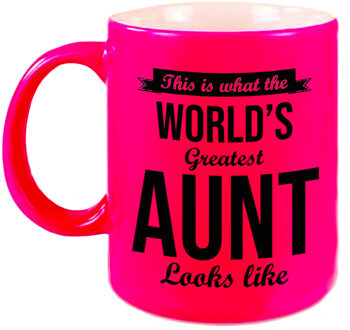 Bellatio Decorations Tante cadeau mok / beker neon roze This is what the Worlds Greatest Aunt looks like
