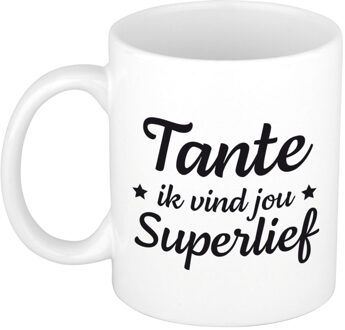 Bellatio Decorations Tante ik vind jou super lief cadeau mok / beker wit 300 ml - Cadeau mokken - feest mokken