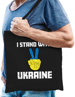 Bellatio Decorations Tas - I stand with Ukraine - peace teken - zwart - protest - Oekraiense vlag
