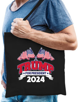 Bellatio Decorations Tas - Trump for president - fout/grappig voor carnaval - 42 x 38 cm - Feest Boodschappentassen Zwart