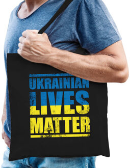 Bellatio Decorations tas - Ukrainian lives matter - stand with Ukraine - zwart - protest - Feest Boodschappentassen