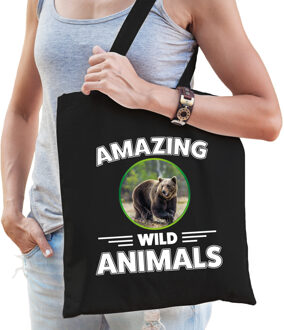 Bellatio Decorations Tasje beren amazing wild animals / dieren zwart voor volwassenen en kinderen - Feest Boodschappentassen