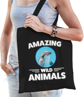 Bellatio Decorations Tasje dolfijnen amazing wild animals / dieren zwart voor volwassenen en kinderen