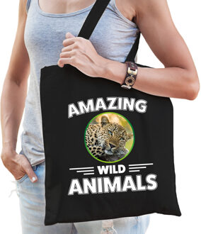 Bellatio Decorations Tasje jachtluipaarden amazing wild animals / dieren zwart voor volwassenen en kinderen - Feest Boodschappentassen