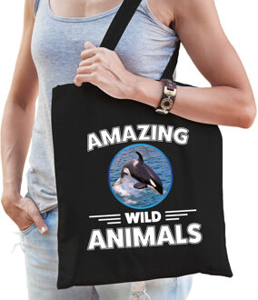 Bellatio Decorations Tasje orka walvissen amazing wild animals / dieren zwart voor volwassenen en kinderen