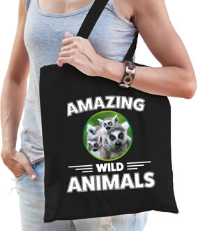 Bellatio Decorations Tasje ringstaart makis amazing wild animals / dieren zwart voor volwassenen en kinderen