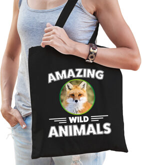 Bellatio Decorations Tasje vossen amazing wild animals / dieren zwart voor volwassenen en kinderen