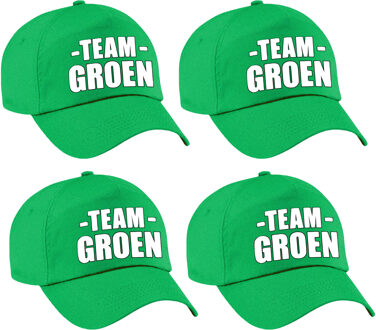 Bellatio Decorations Team groen petje - 4x - volwassenen - voor bedrijfsuitje / sportdag / training - baseballcap