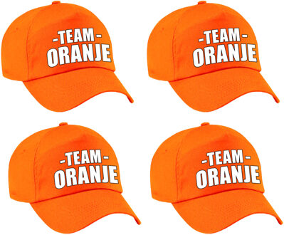 Bellatio Decorations Team oranje petje - 4x - volwassenen - voor bedrijfsuitje / sportdag / training - baseballcap