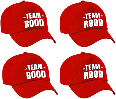 Bellatio Decorations Team rood petje - 4x - volwassenen - voor bedrijfsuitje / sportdag / training - baseballcap