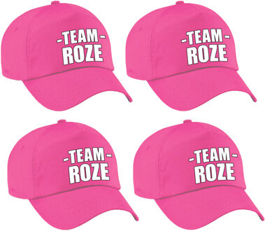 Bellatio Decorations Team roze petje - 4x - volwassenen - voor bedrijfsuitje / sportdag / training - baseballcap