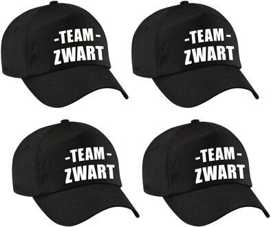 Bellatio Decorations Team zwart petje - 4x - volwassenen - voor bedrijfsuitje / sportdag / training - baseballcap