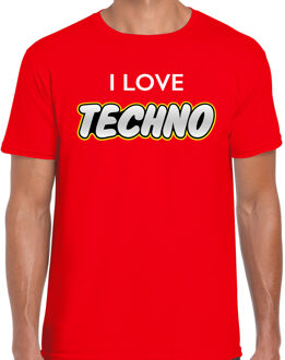 Bellatio Decorations Techno party t-shirt / shirt i love techno rood voor heren