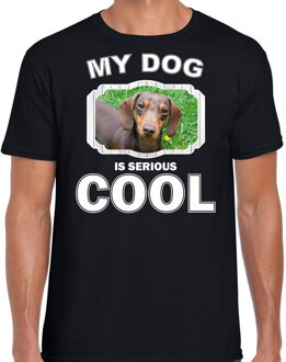 Bellatio Decorations Teckel honden t-shirt my dog is serious cool zwart - heren - Teckels liefhebber cadeau shirt 2XL