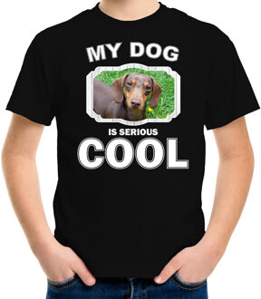 Bellatio Decorations Teckel honden t-shirt my dog is serious cool zwart - kinderen - Teckels liefhebber cadeau shirt L (146-152)