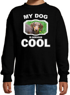 Bellatio Decorations Teckel honden trui / sweater my dog is serious cool zwart - kinderen - Teckels liefhebber cadeau sweaters 12-13 jaar (152/164)