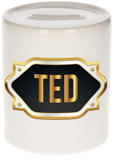 Bellatio Decorations Ted naam / voornaam kado spaarpot met embleem - Naam spaarpotten Multikleur