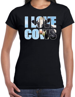 Bellatio Decorations Tekst shirt I love cows met dieren foto van een koe zwart voor dames - cadeau t-shirt koeien liefhebber 2XL