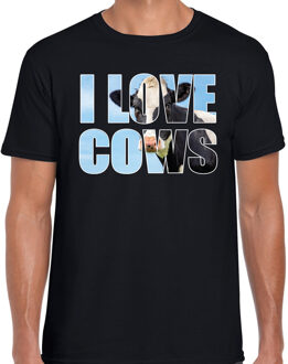 Bellatio Decorations Tekst shirt I love cows met dieren foto van een koe zwart voor heren - cadeau t-shirt koeien liefhebber 2XL