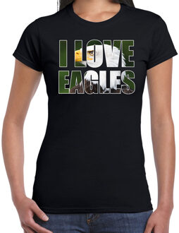 Bellatio Decorations Tekst shirt I love eagles met dieren foto van een arend vogels zwart voor dames - cadeau t-shirt arenden liefhebber 2XL