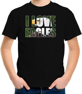 Bellatio Decorations Tekst shirt I love eagles met dieren foto van een arend vogels zwart voor kinderen - cadeau t-shirt arenden liefhebber - kinderkleding / kleding L (146-152)