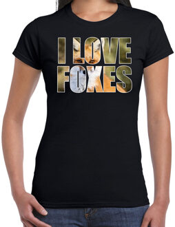 Bellatio Decorations Tekst shirt I love foxes met dieren foto van een vos zwart voor dames - cadeau t-shirt vossen liefhebber 2XL